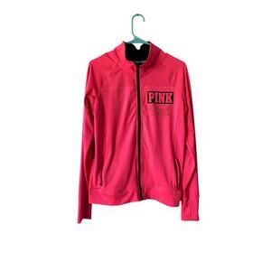 Victoria's Secret PINK Pink Full Zip Mesh Back Thumb Hole Athletic Jacket Size L